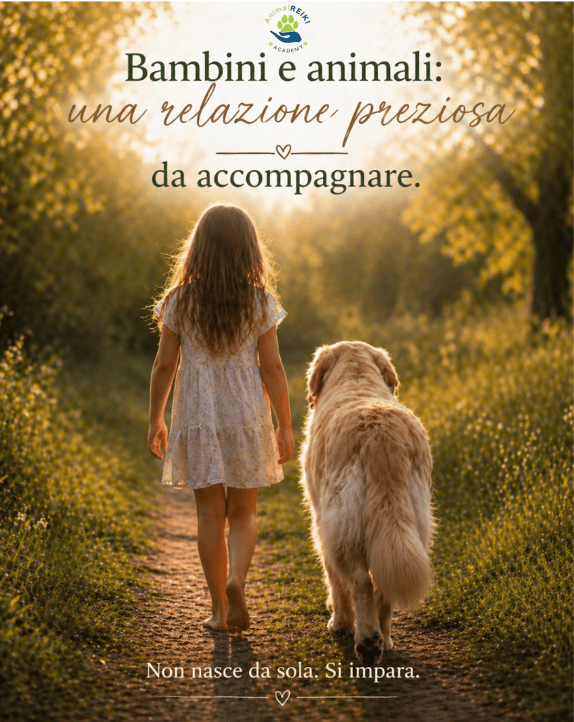 Crescere con un animale è uno dei doni più belli che possiamo offrire a un bambino.

Ma non è qualcosa che accade da solo.

È una relazione che si costruisce, giorno dopo giorno,
nei piccoli gesti, negli sguardi, nei momenti in cui insegniamo a fermarsi, ad ascoltare, a rispettare.

Perché un animale non è un gioco.
È un essere vivente, con bisogni, tempi e sensibilità.

E quando impariamo davvero ad accompagnare questo incontro,
succede qualcosa di molto più grande.